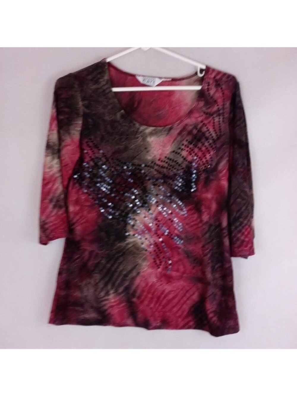 Vintage Keren Hart Colorful Sequined Floral Blouse Size Large